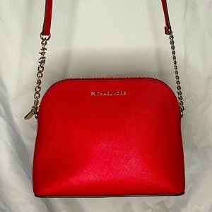 Michael Kors Small Red Crossbody - Leather & Chain Strap